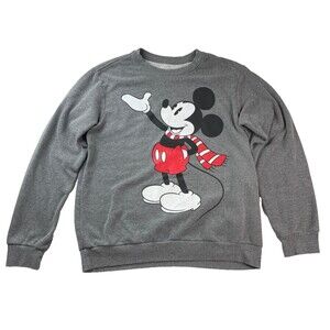 DISNEY MICKEY MOUSE GRAY HEATHER SWEATSHIRT L CHRISTMAS SCARF PULLOVER COTTON